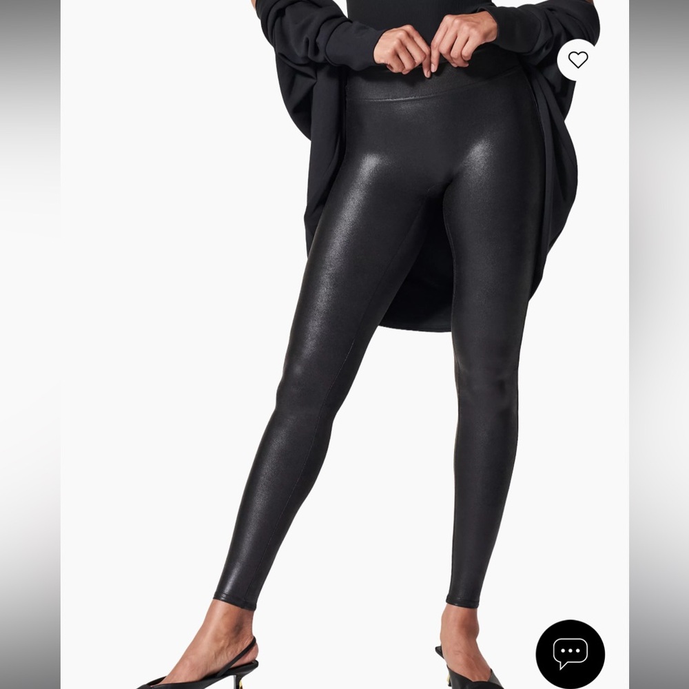 Spanx Faux Black Leather Leggings - Petite Small
